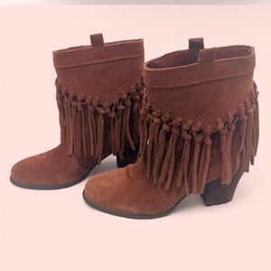 Free People Tan Fringe Ankle Booties